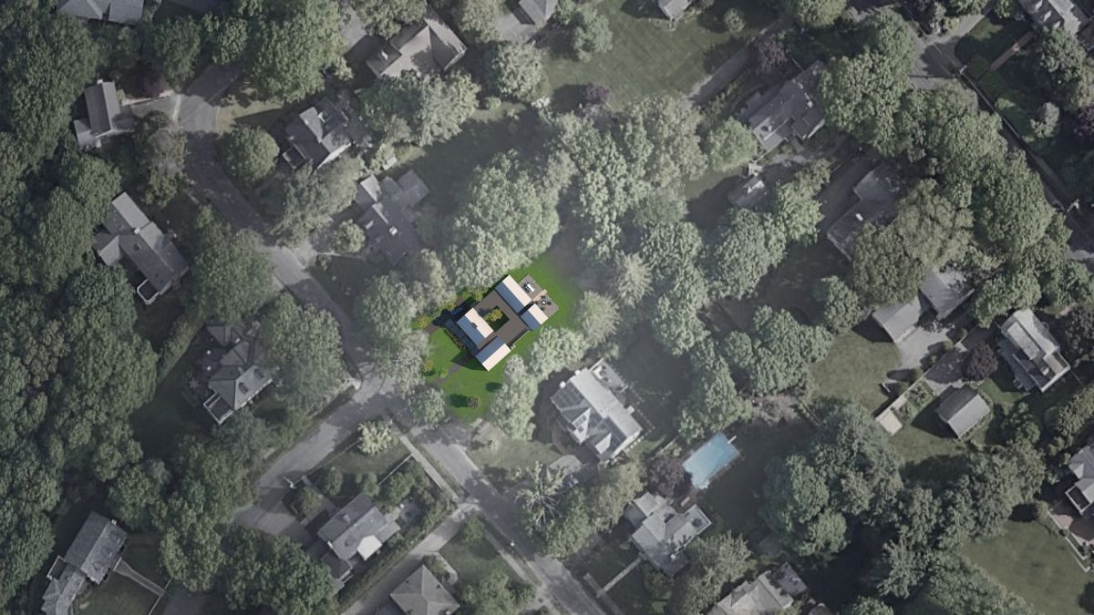 Arial view of house from above© Jacob Lilley Architects Wellesley, MA